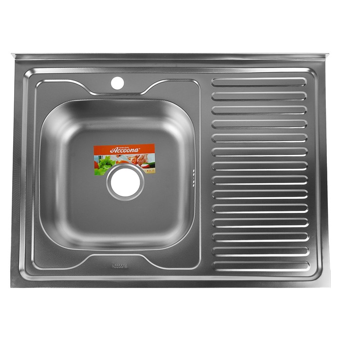 фото Мойка кухонная accoona ac6080-l левая, толщина 0,6 мм, 800х600х165 мм, декор