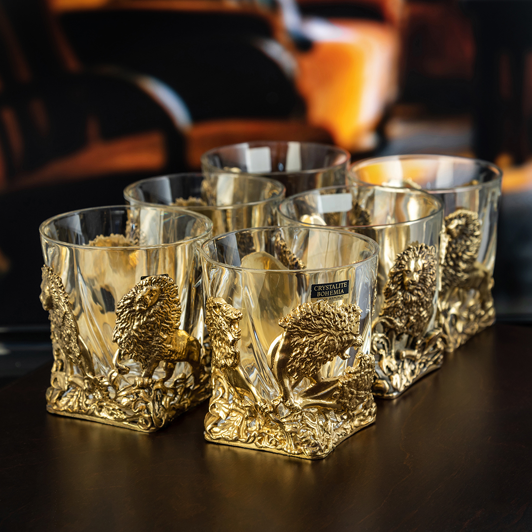 фото Набор бокалов для виски ручной работы город подарков львы в деревянной шкатулке 10059614