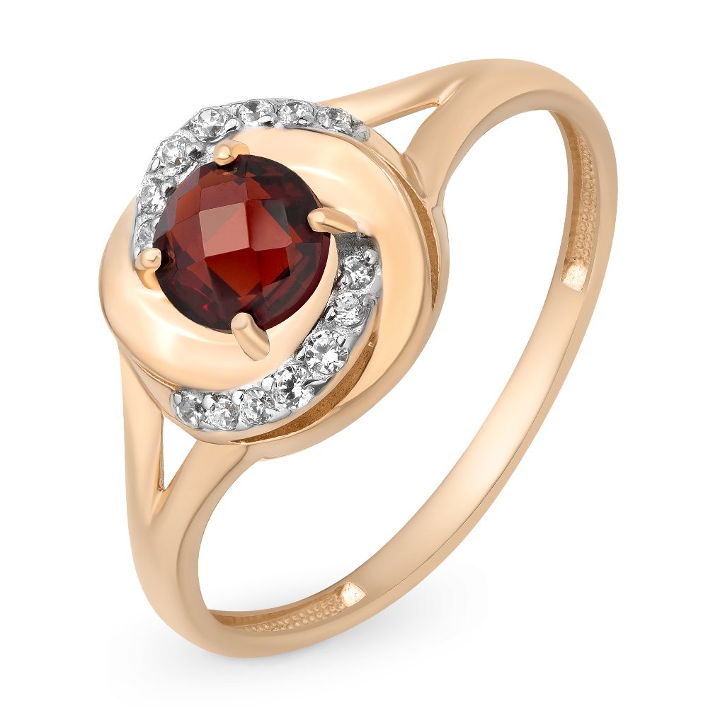 

Кольцо женское из красного золота с гранатом, фианитом 585Gold 201011711, р. 18, 201011711