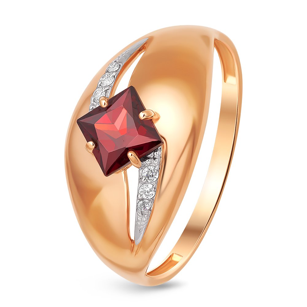 

Кольцо женское из красного золота с гранатом, фианитом 585Gold 201011804, р. 19, 201011804