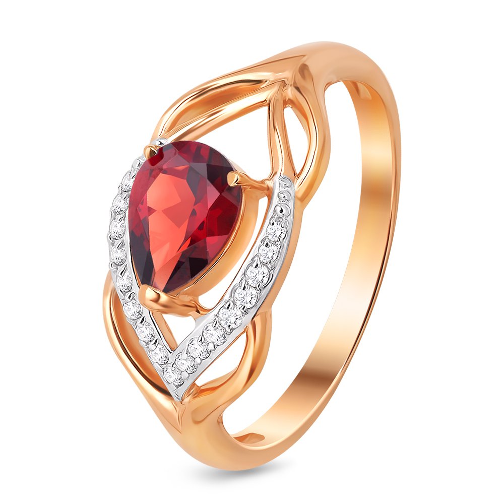 

Кольцо женское из красного золота с гранатом, фианитом 585Gold 201011775, р, 201011775