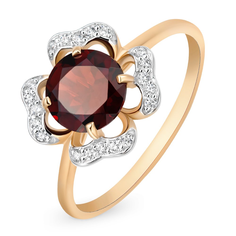 

Кольцо женское из красного золота с гранатом, фианитом 585Gold 201011377, р, 201011377