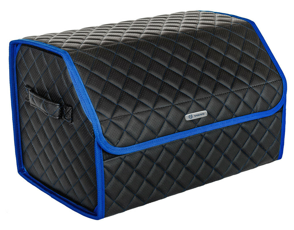 Сумка органайзер в багажник черная с синей нитью ViceCar c лого VOLVO (темно-синий кант)