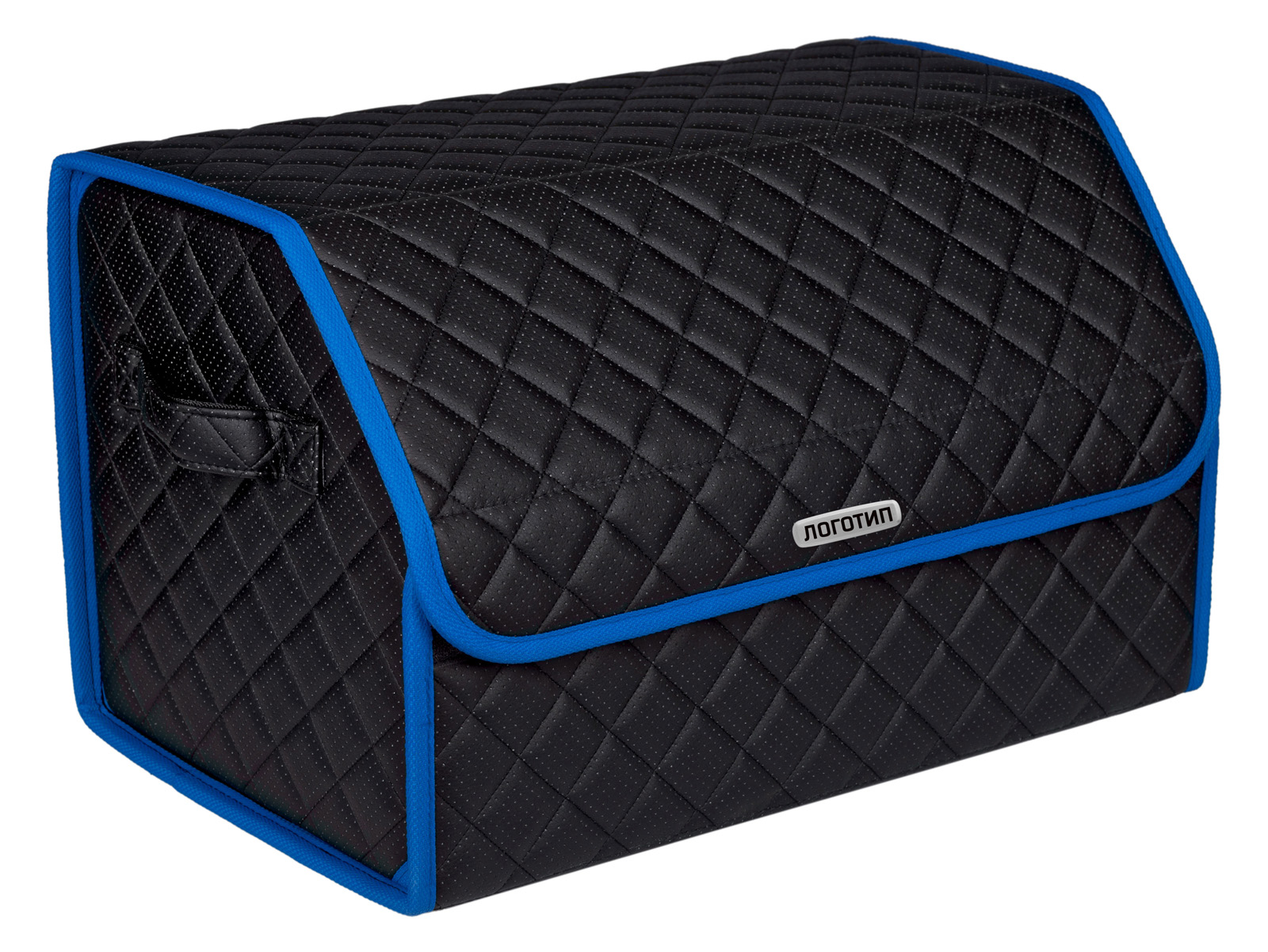 Сумка органайзер в багажник черная с черной нитью ViceCar с лого SKODA (темно-синий кант)