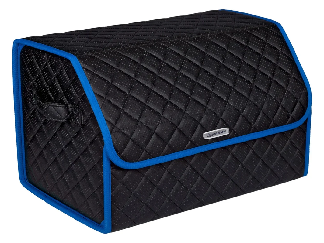 Сумка органайзер в багажник черная с черной нитью ViceCar с лого SUBARU (темно-синий кант)