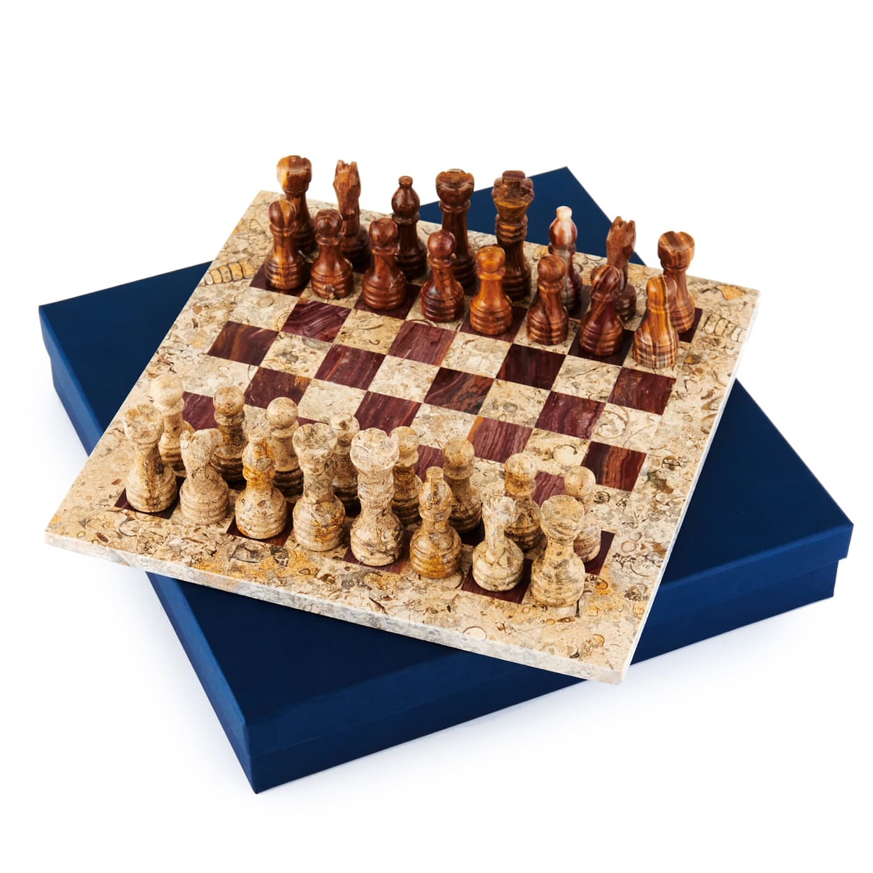Шахматы из камня PakShah Карфаген яшма и ракушечник 30 см. ON-W008