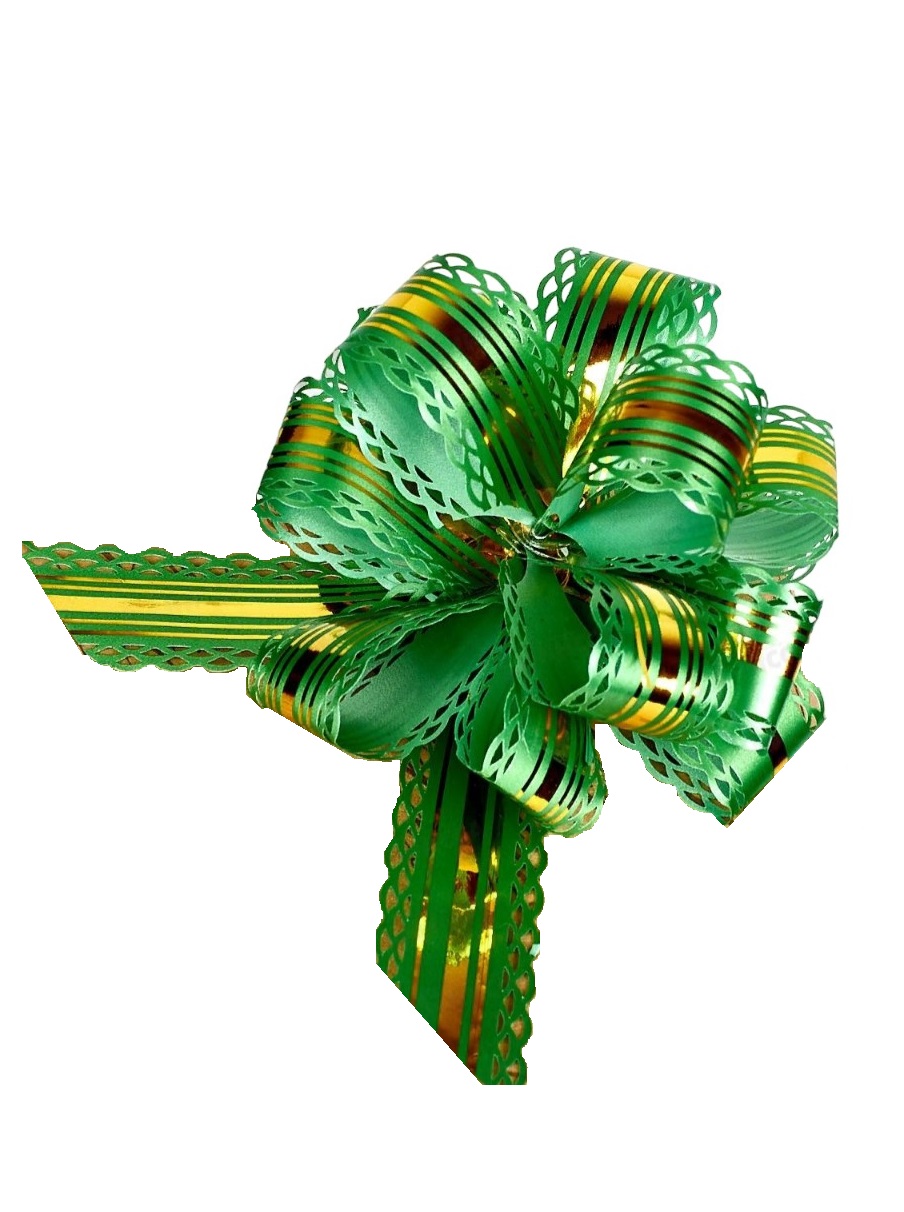 

Бант-шар с золотыми полосками МС-3848-Т.ЗЕЛ подарочный с тиснением темно-зеленый., МС-3848