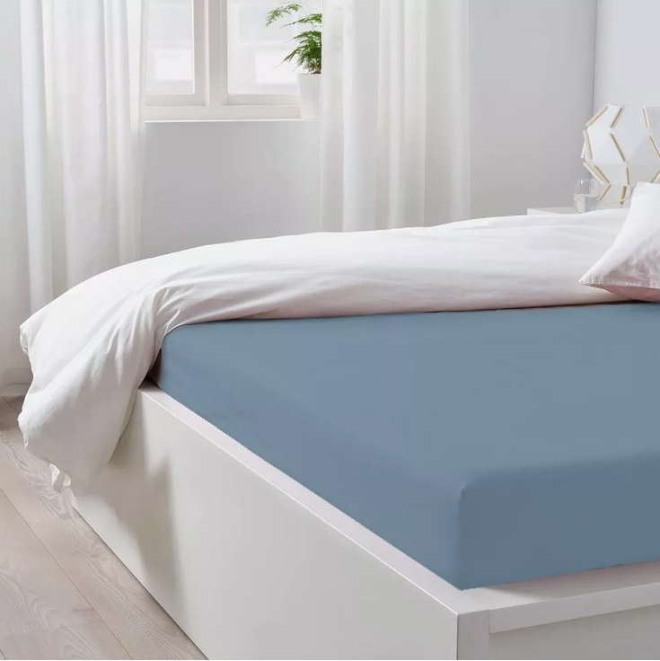 фото Простыня на резинке постель-виктория 160х200х20 голубая ель трикотаж
