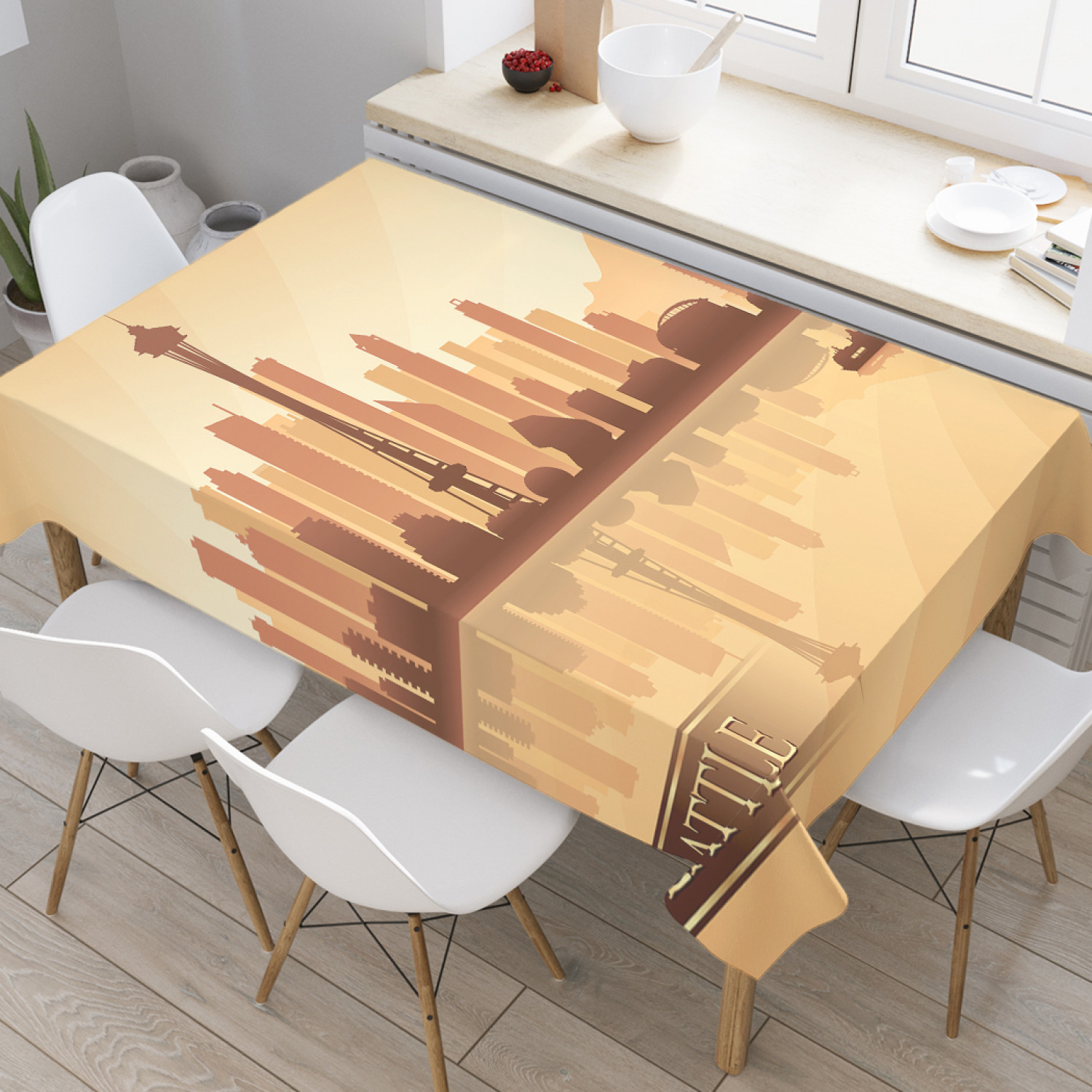 

Скатерть прямоугольная на кухонный стол JoyArty "Небоскребы Сиэтла" из оксфорда, 180x145см, Оранжевый, Небоскребы Сиэтла