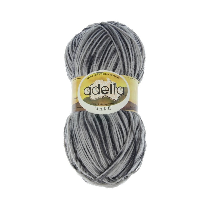 

Пряжа Adelia Jake, 75% шерсть, 25% нейлон, 5*100 г, 400 м+-15 м, №19, серый, темно-серый