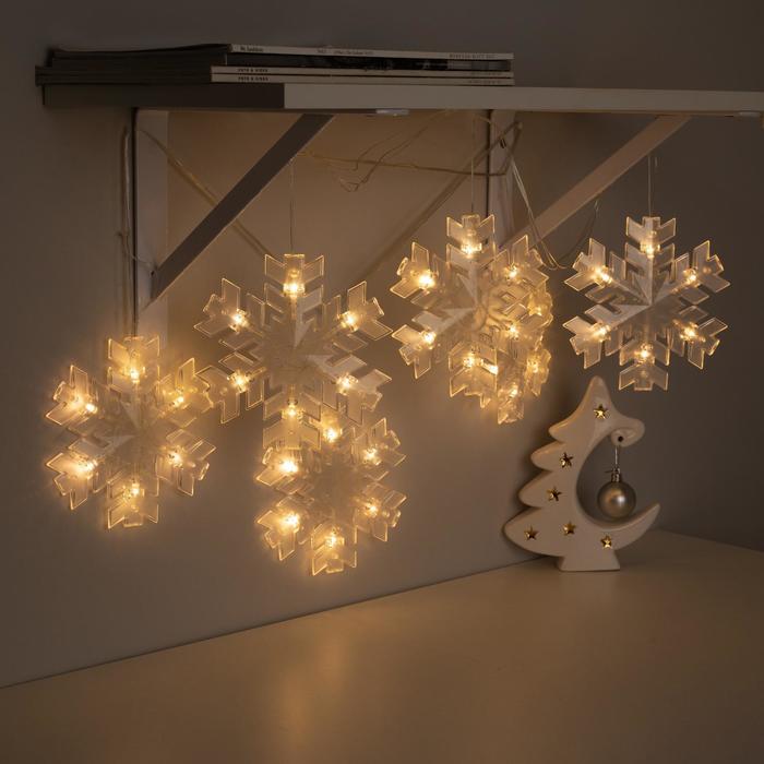 

Световая гирлянда новогодняя Luazon Lighting Снежинка матовая 5148897 2 м белый теплый, Снежинка матовая