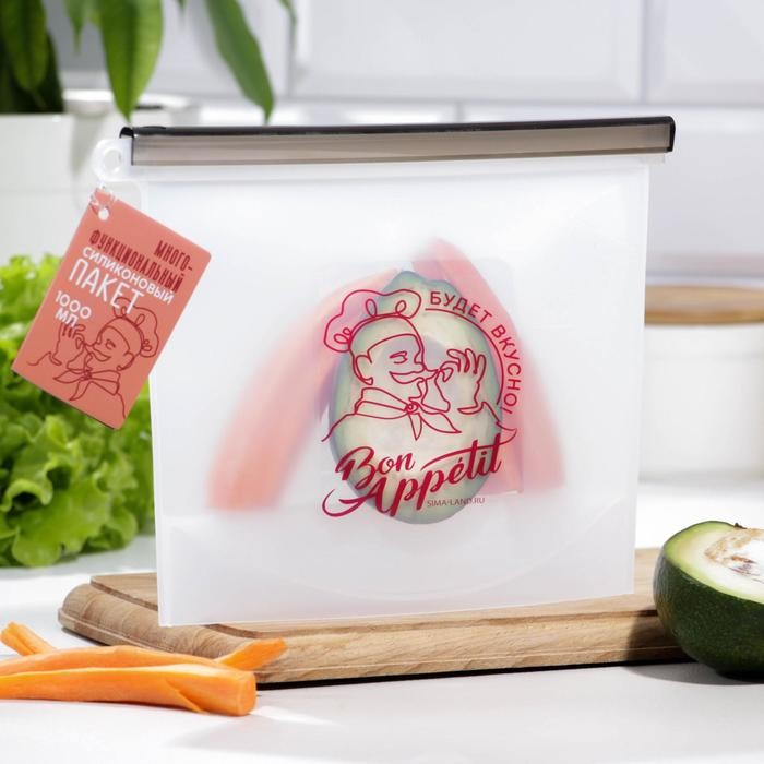 

Силиконовый пакет-контейнер для еды "Будет вкусно", 1000 мл 6255232, Bon appetit