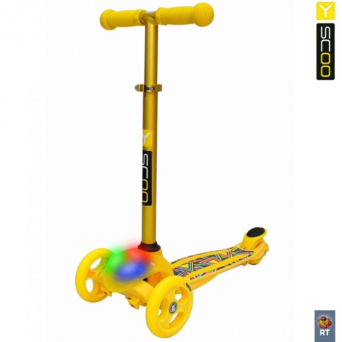 

Трехколесный самокат Y-Scoo RT Trio Diamond 120 Kaleidoscope со свет платформой Yellow, RT TRIO DIAMOND 120 Kaleidoscope yellow
