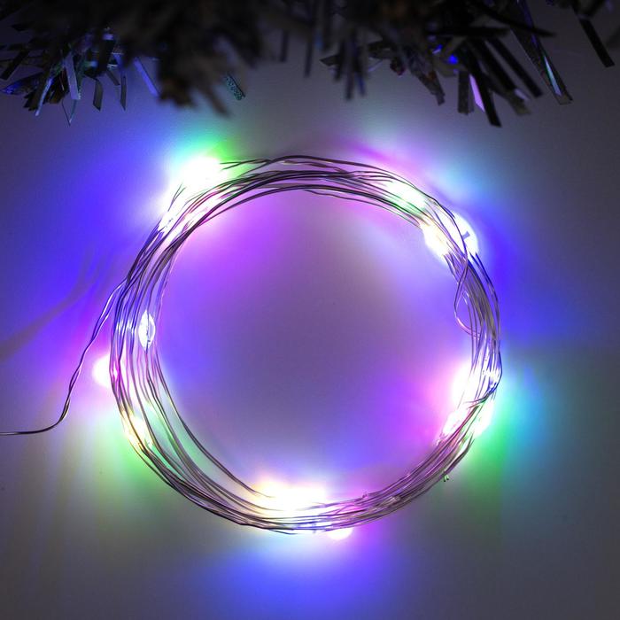фото Гирлянда «нить» 2 м роса, ip20, серебристая нить, 20 led, свечение мульти, usb nobrand