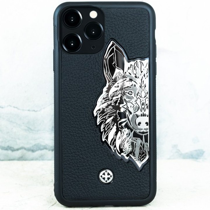 Чехол iPhone 14 Pro - Euphoria HM Metal Wolf Black Leather - Euphoria HM Premium