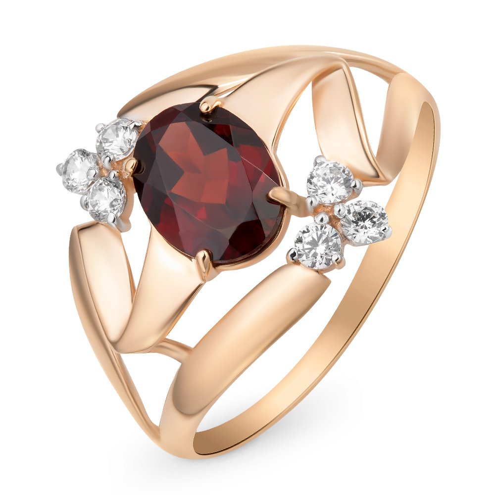 

Кольцо из золота р.  585Gold 201011369, гранат\фианит, 201011369
