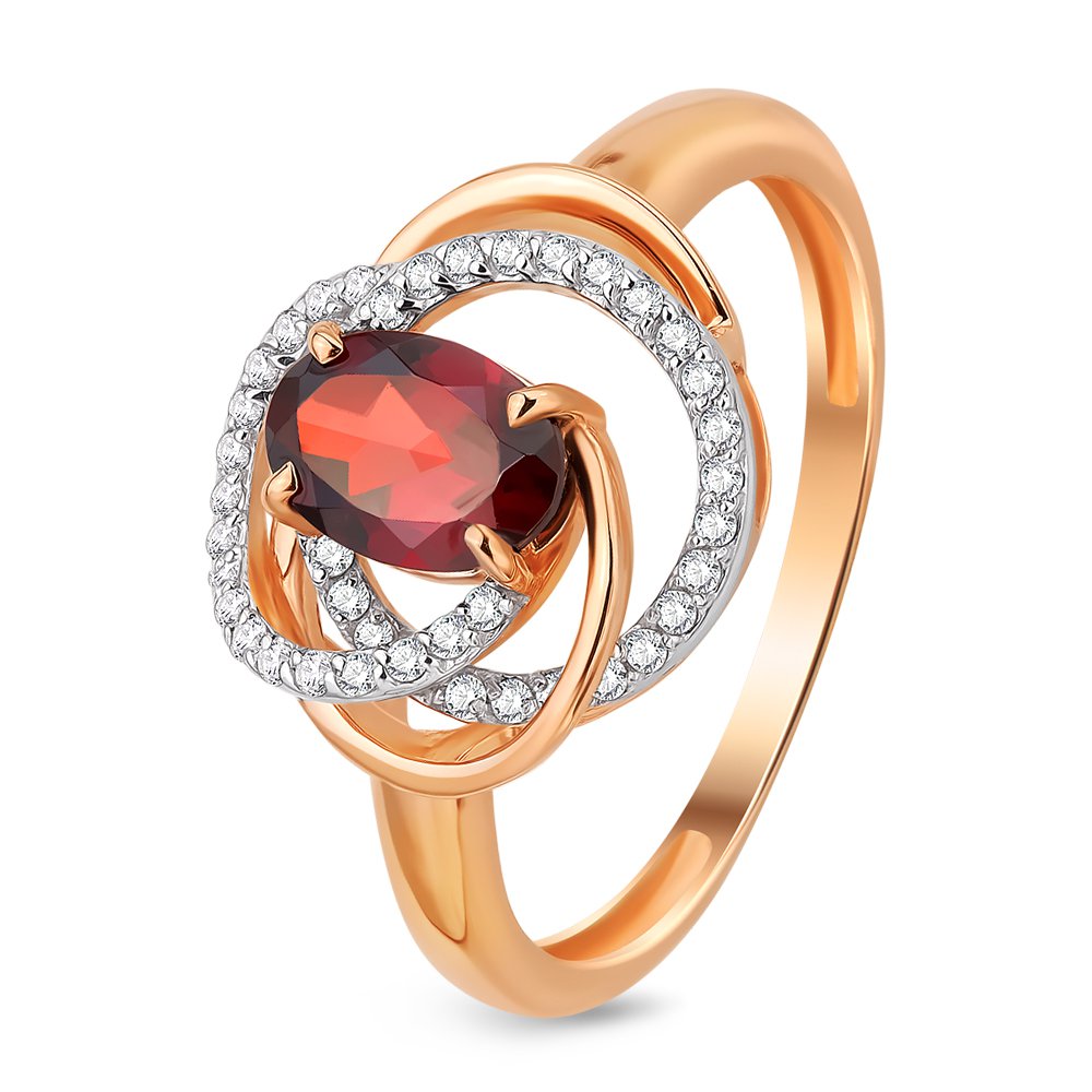 

Кольцо женское из красного золота с гранатом, фианитом 585Gold 201011384, р, 201011384