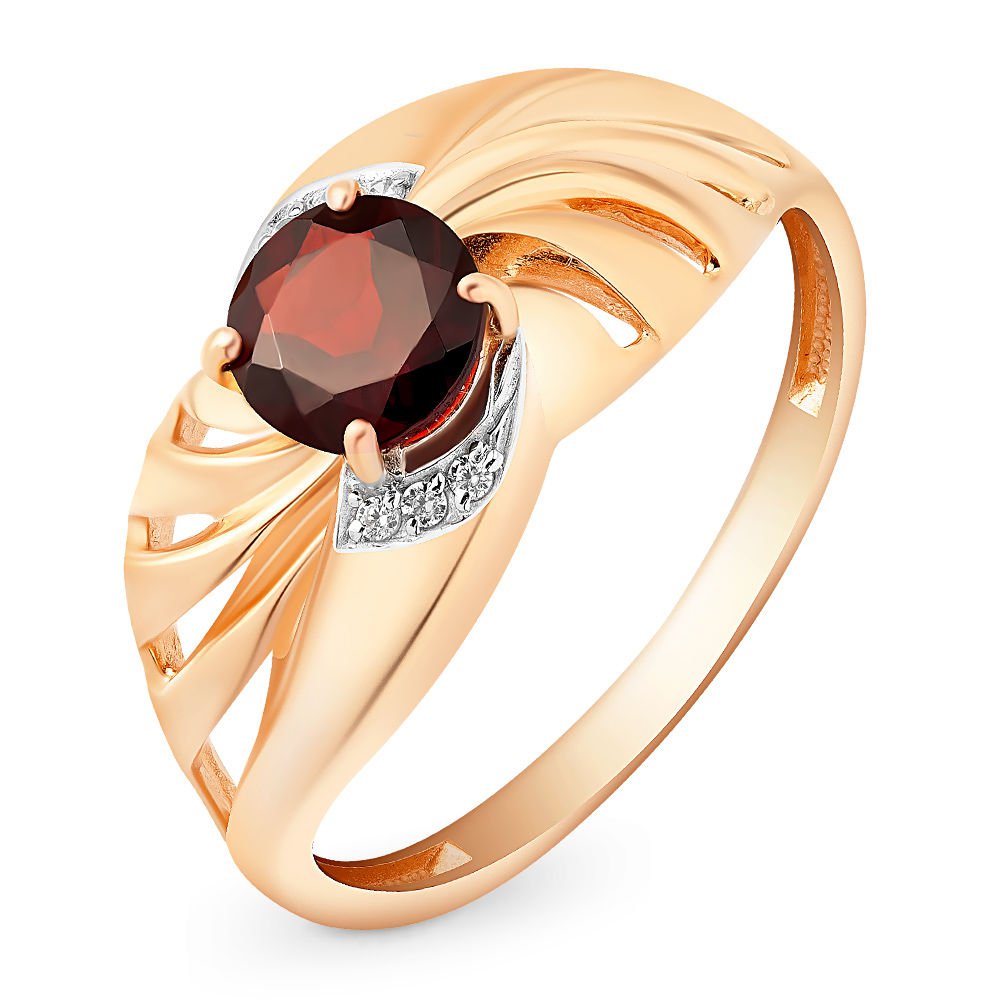 

Кольцо женское из красного золота с гранатом, фианитом 585Gold 201011011, р. 19,5, 201011011