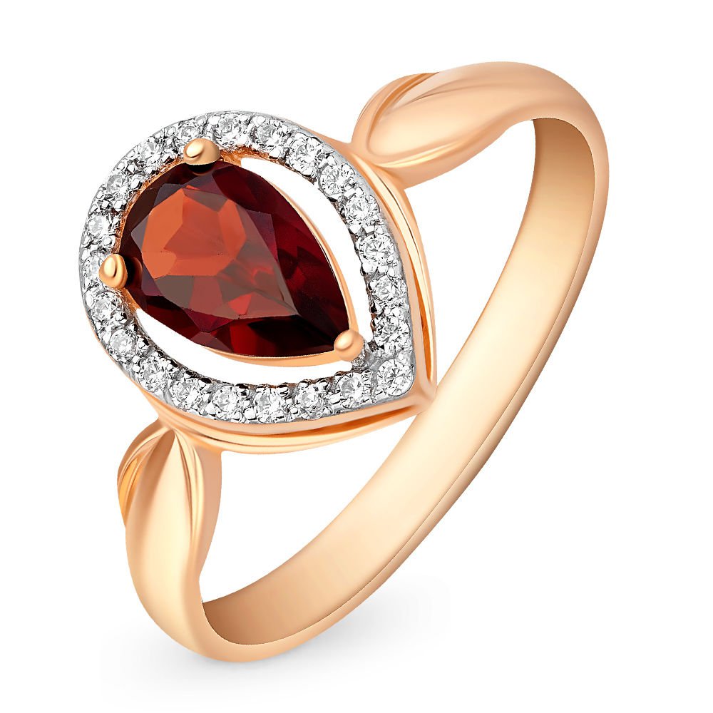 

Кольцо женское из красного золота с гранатом, фианитом 585Gold 201007952, р, 201007952