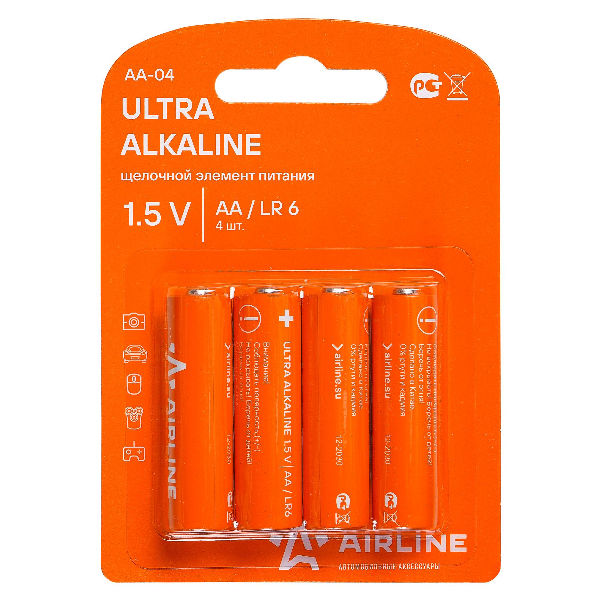 

Батарейки LR6/AA щелочные 4 шт. блистер AIRLINE AA-04, AA-04