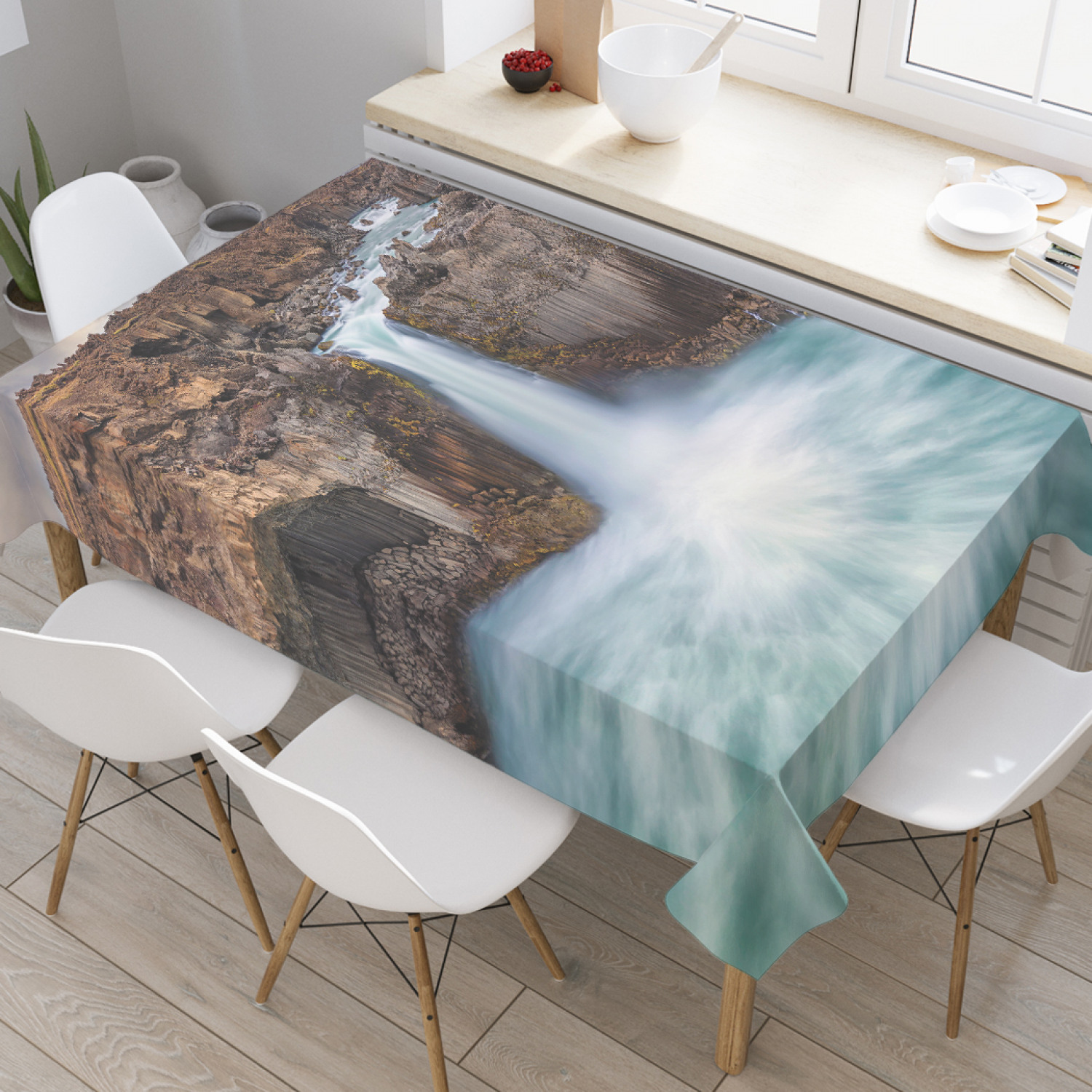 

Скатерть прямоугольная на кухонный стол JoyArty "Водопад среди гор" из оксфорда, 180x145см, Коричневый, Водопад среди гор