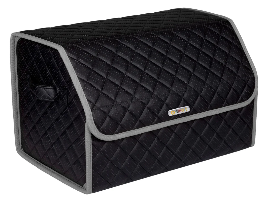 фото Сумка органайзер в багажник черная с черной нитью vicecar с лого smart (светло-серый кант)