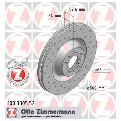 фото Тормозной диск передний zimmermann 100330552 для audi a6, a8; vw phaeton