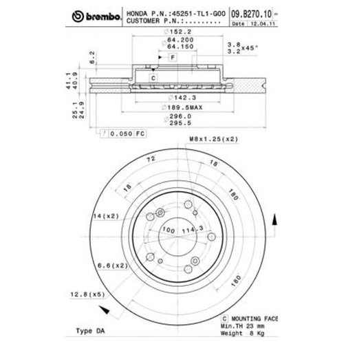 фото Тормозной диск передний brembo 09b27010 для honda accord viii