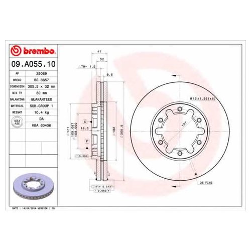 фото Тормозной диск передний brembo 09a05510 для nissan patrol v