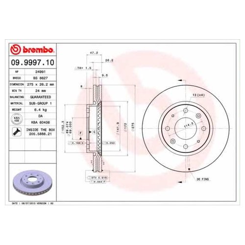 

Тормозной диск передний Brembo 09999710 для Kia Cerato