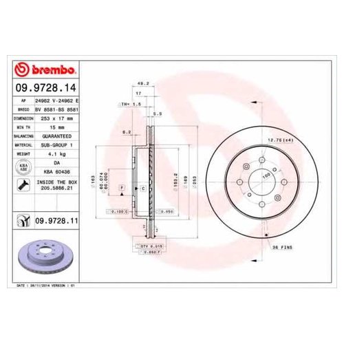 фото Тормозной диск передний brembo 09972814