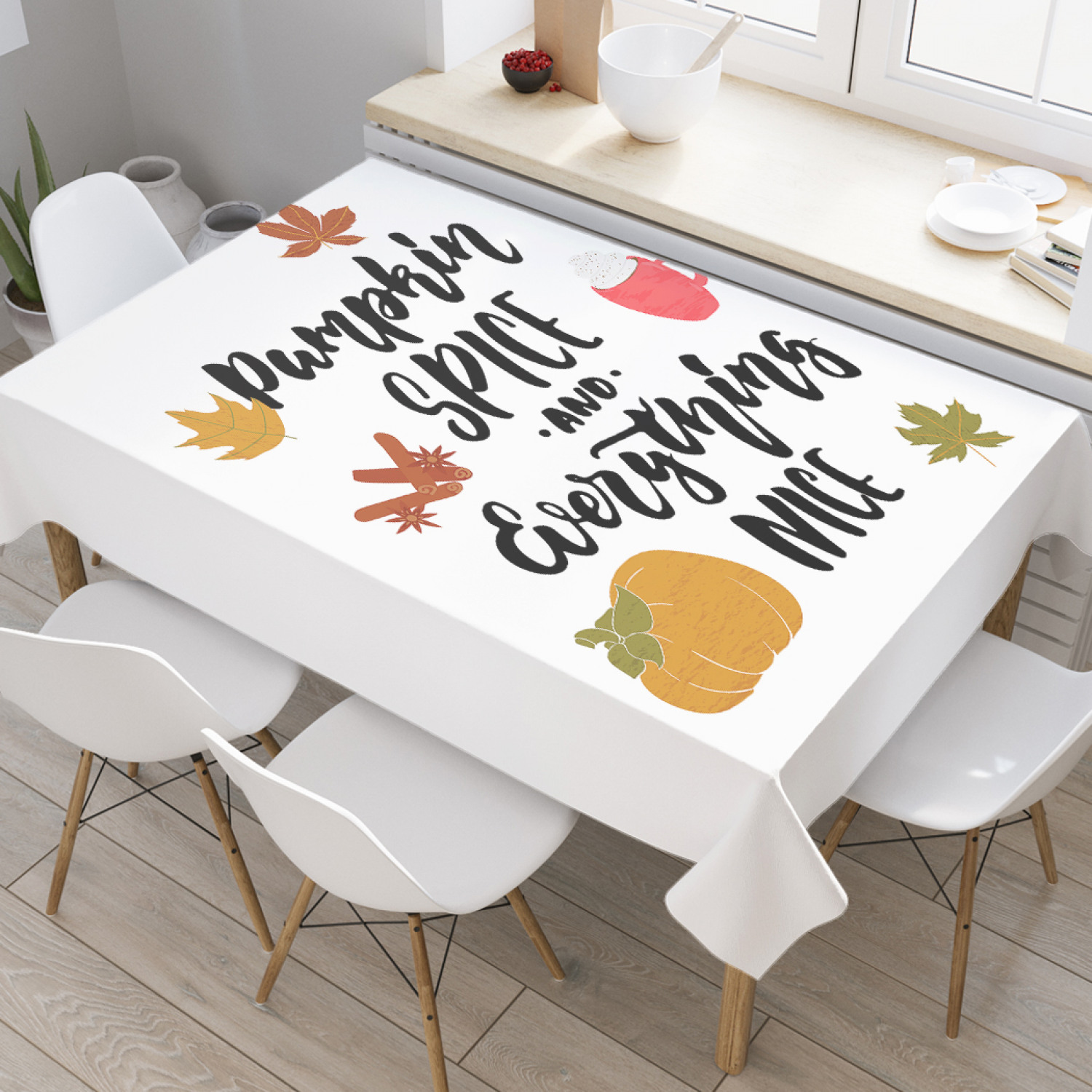 

Скатерть прямоугольная на кухонный стол JoyArty "Пикантность тыквы" из оксфорда, 180x145см, Белый, Пикантность тыквы