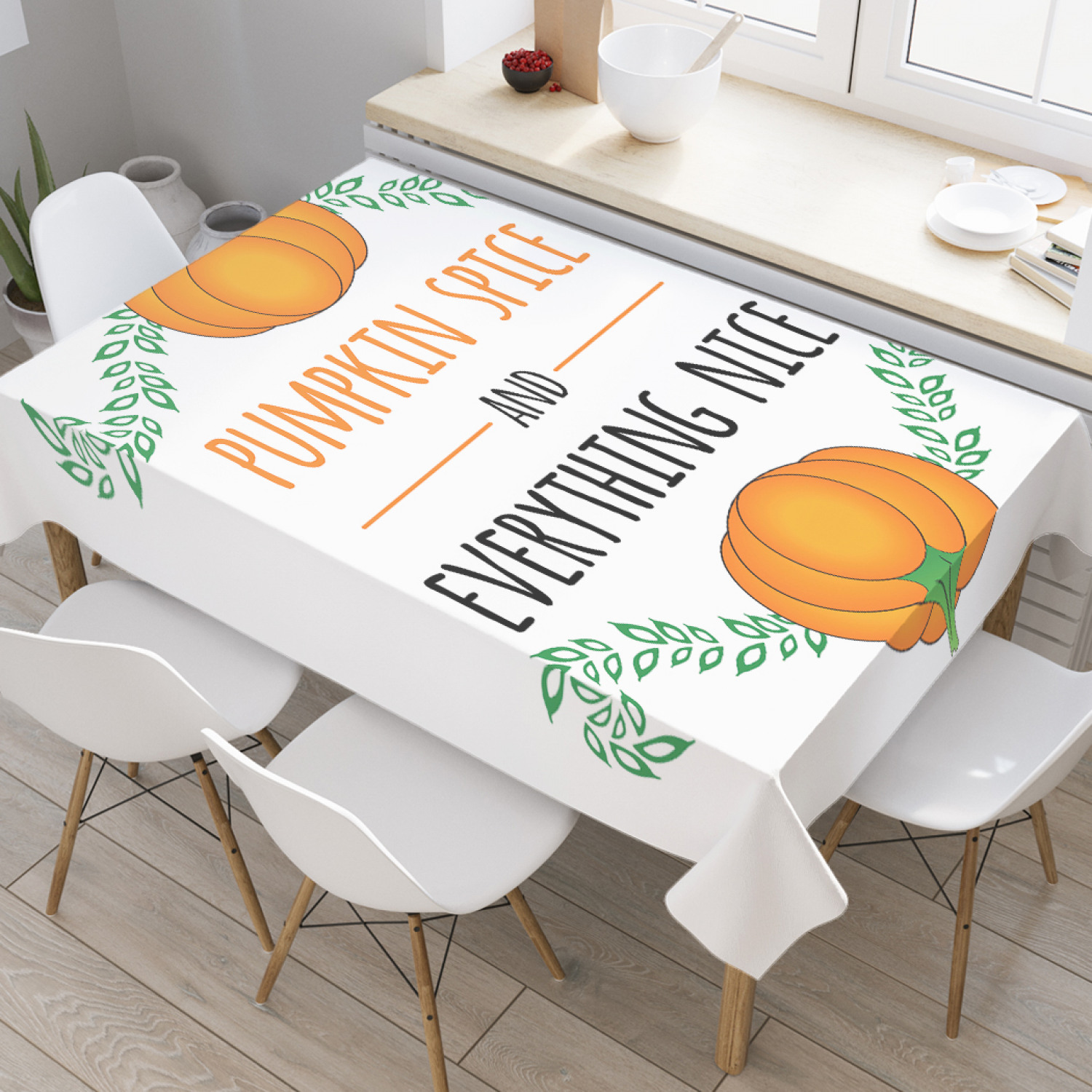 

Скатерть прямоугольная на кухонный стол JoyArty "Тыквенные специи" из оксфорда, 180x145 см, Белый, Тыквенные специи