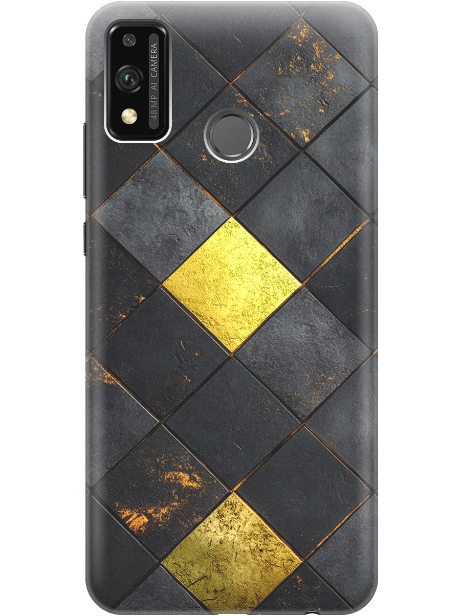 

Силиконовый чехол на Honor 9X Lite с принтом "Черно-золотая плитка" прозрачный, Прозрачный;золотистый;черный, 723565432