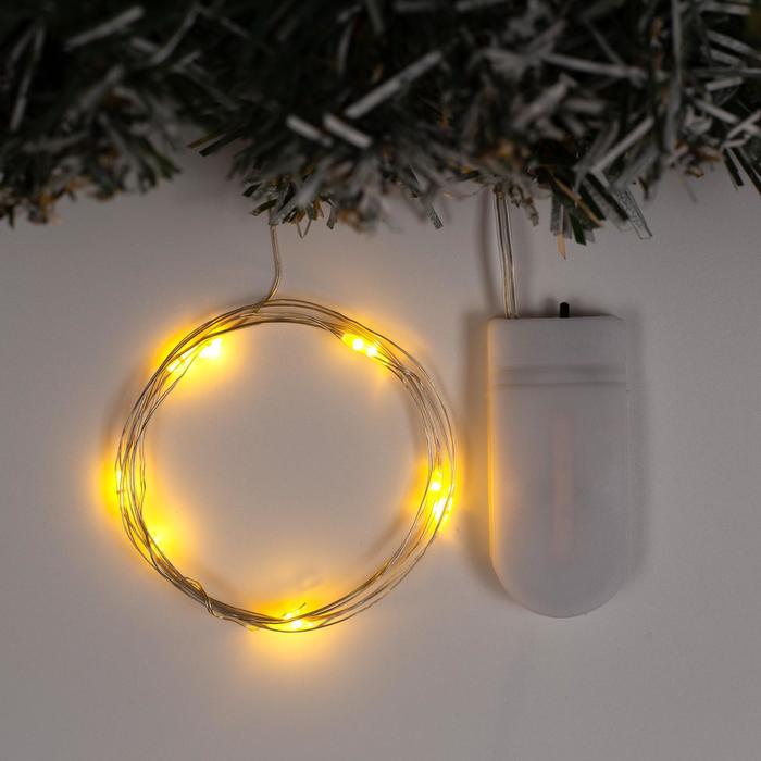 

Гирлянда «Нить» 1 м роса, IP20, серебристая нить, 10 LED, свечение жёлтое, CR2032х2
