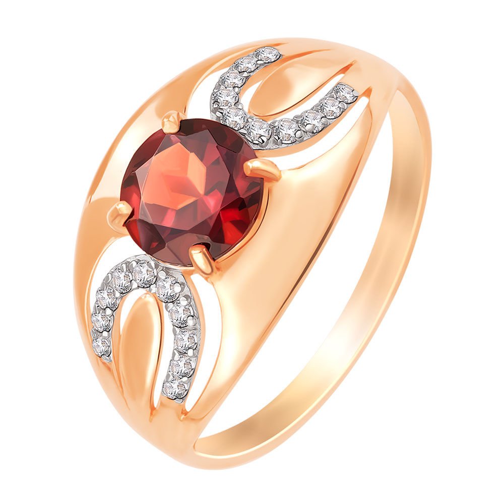 

Кольцо женское из красного золота с гранатом, фианитом 585Gold 201002122, р. 19,5, 201002122