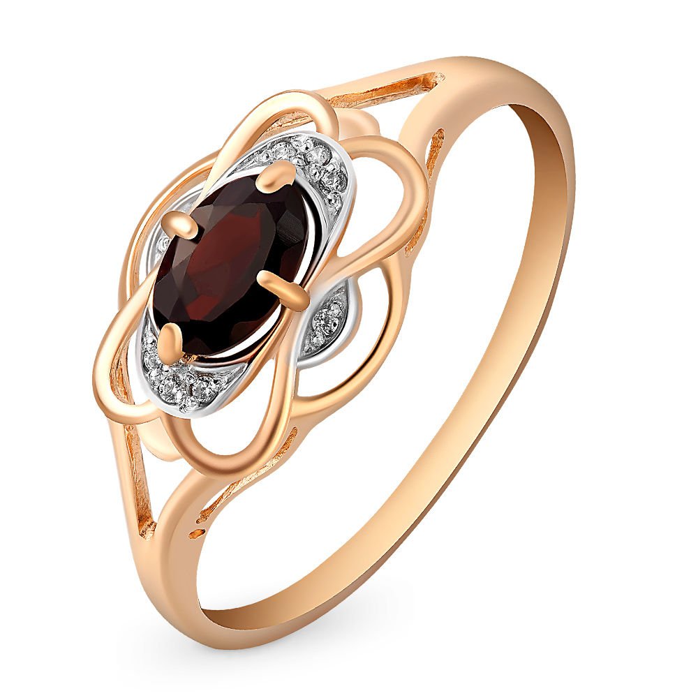 

Кольцо из золота р.  585Gold 201002161, гранат\фианит, 201002161
