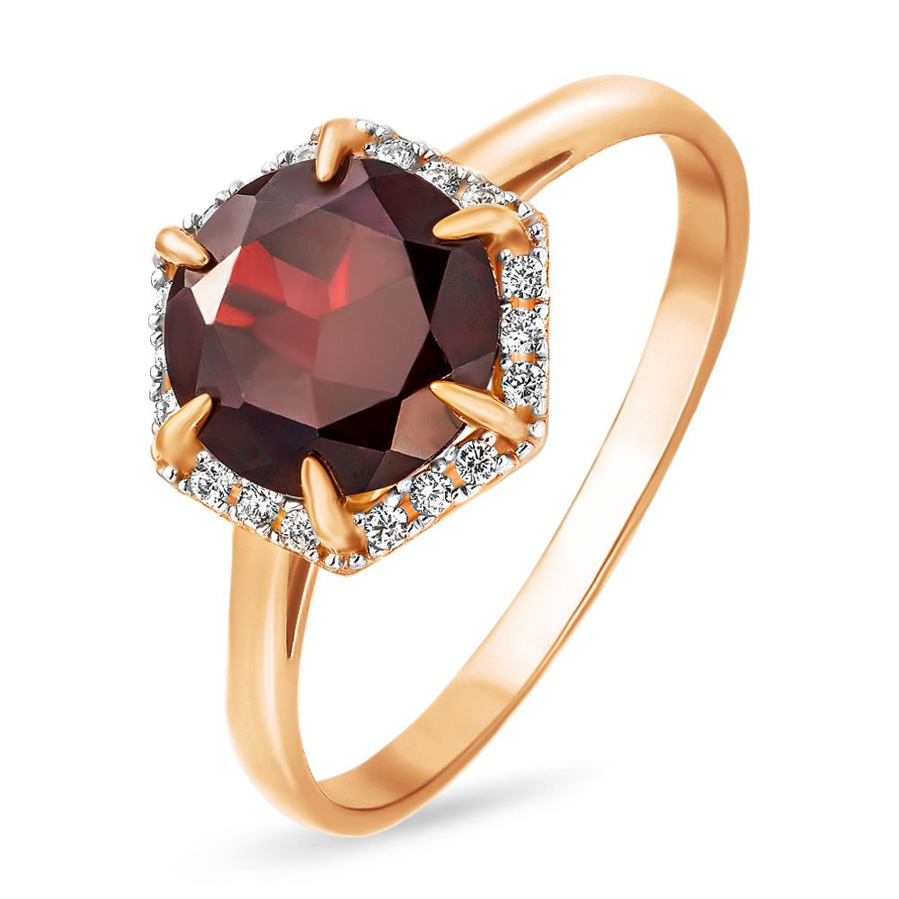 

Кольцо женское из красного золота с гранатом, фианитом 585Gold 201007921, р, 201007921