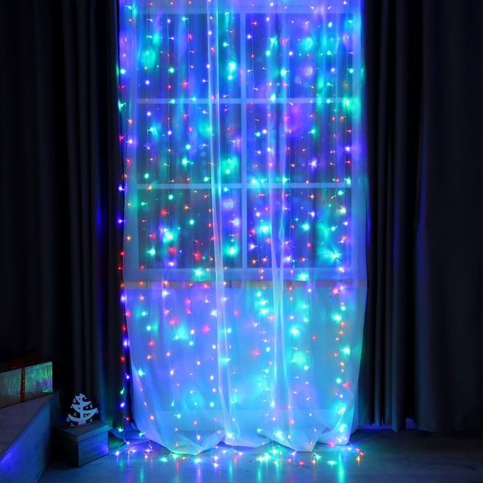

Гирлянда «Занавес» 2  3 м, IP20, прозрачная нить, 720 LED, свечение мульти, 8 режимов, 22