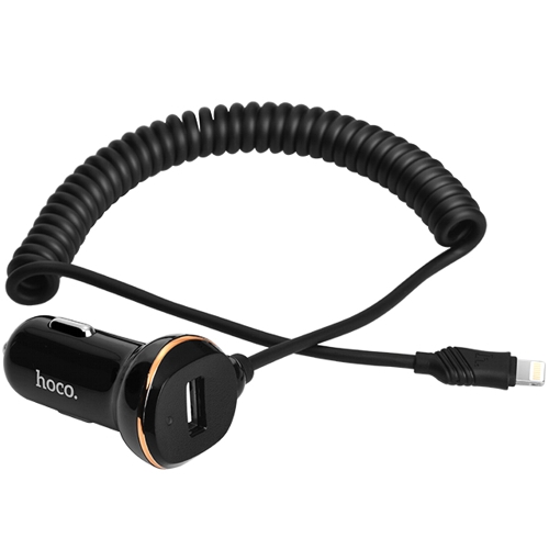 фото Автомобильное зарядное устройство hoco z14 black usb-порт 3.1а плюс кабель lightning