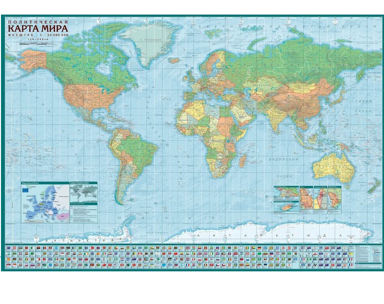 

Политическая настенная карта Мира с инфографикой, 1:34М на рейках