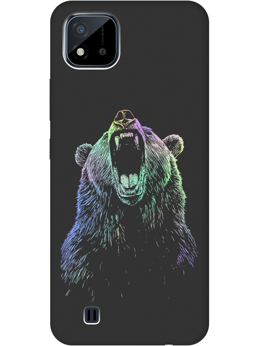 

Силиконовый чехол на realme C20 / C11 (2021) с принтом "Медведь Гризли" матовый черный, Черный;серебристый, 726147413