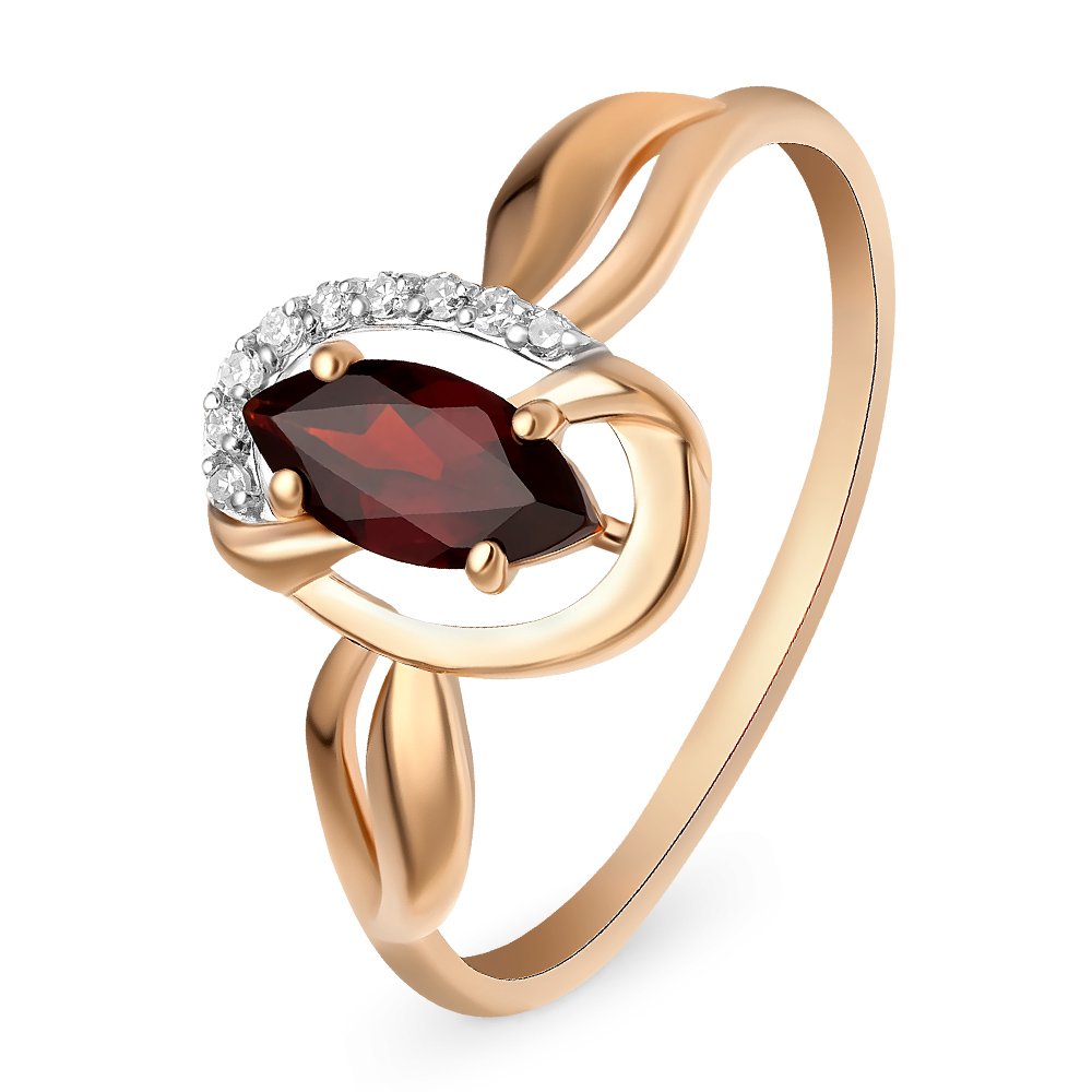 

Кольцо женское из красного золота с гранатом, бриллиантом 585Gold 201012733, р. 18, 201012733