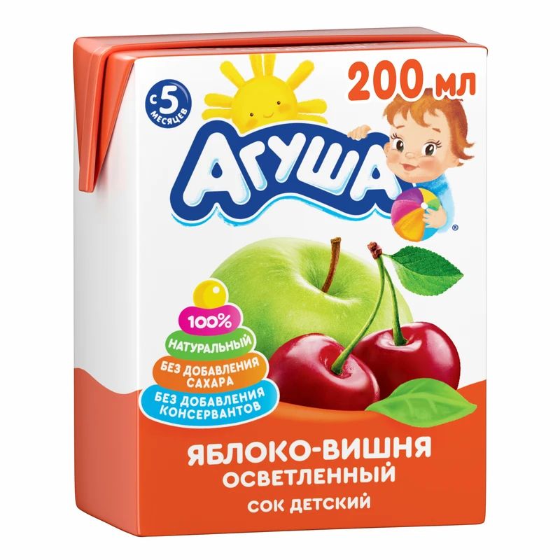 

Сок детский Агуша яблоко-вишня осветленный с 5 месяцев 0,2 л