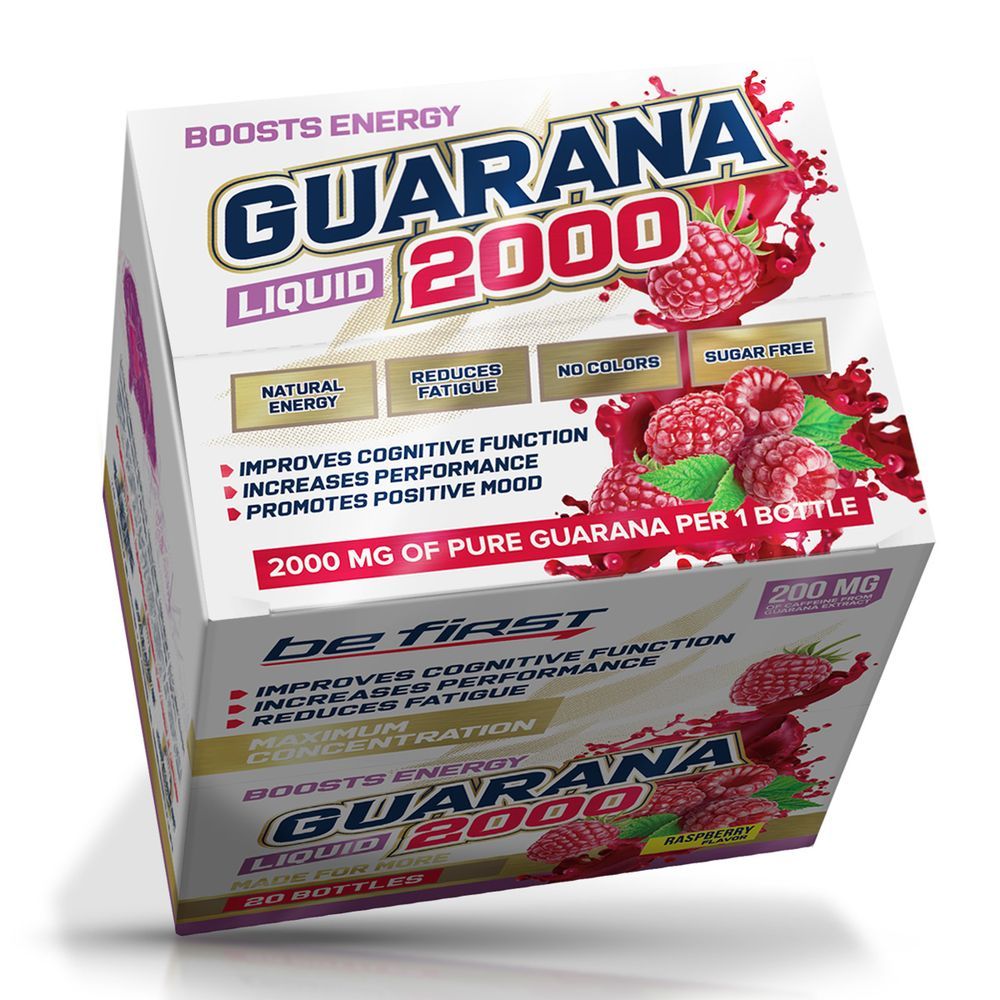 Гуарана жидкая Be First Guarana Liquid 2000 mg Maximum Concentration 20 ампул, малина