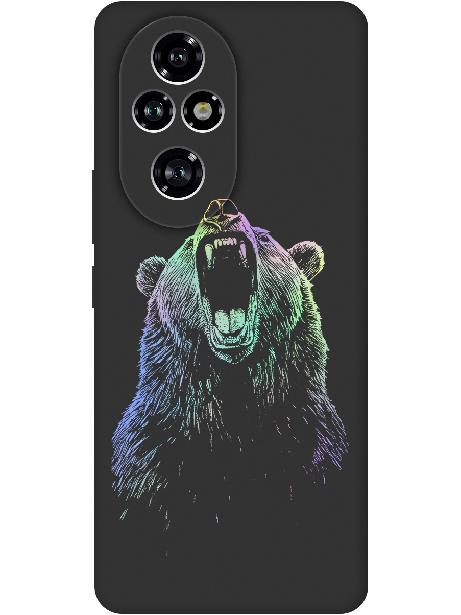 

Силиконовый чехол на Honor 200 pro с принтом "Медведь Гризли" матовый черный, Черный;серебристый, 783979613