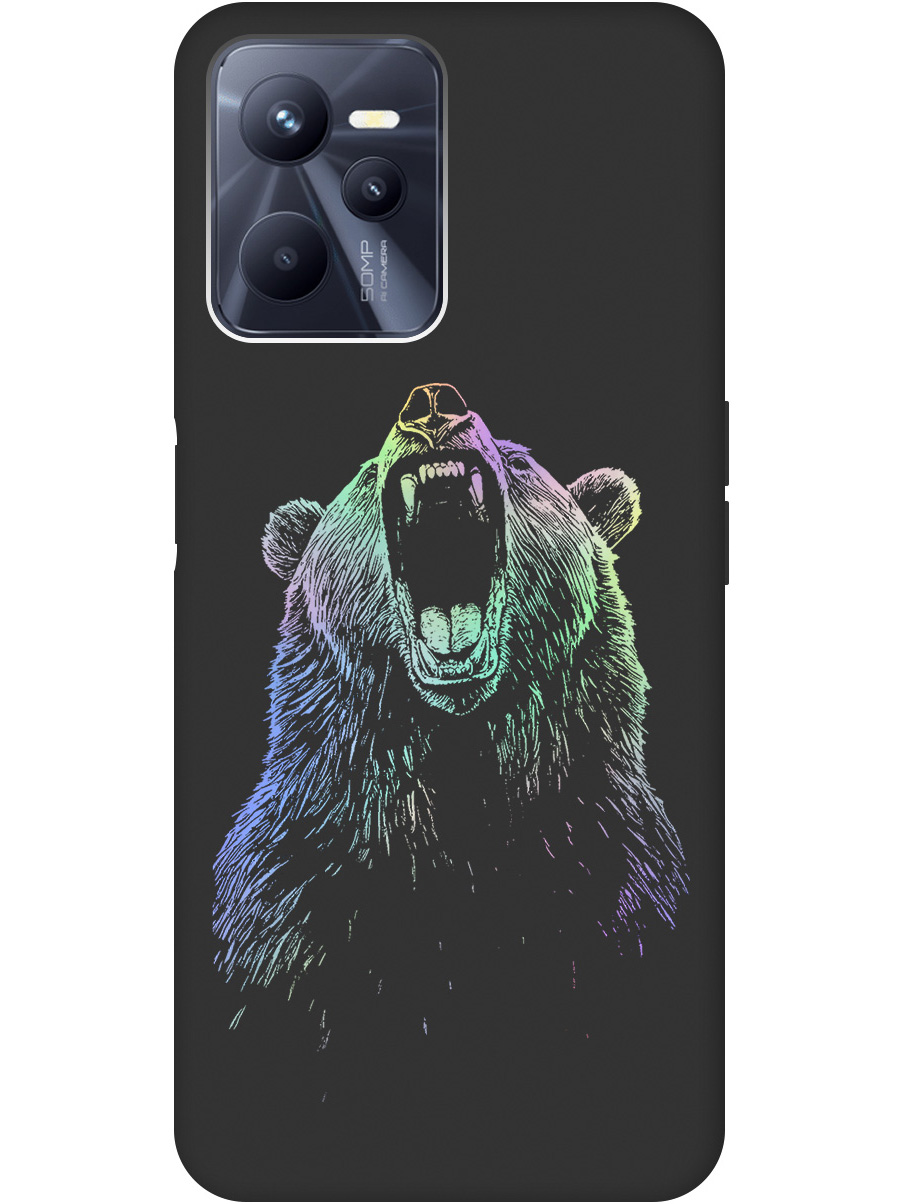 

Силиконовый чехол на Realme C35 с принтом "Медведь Гризли" матовый черный, Черный;серебристый, 741744613