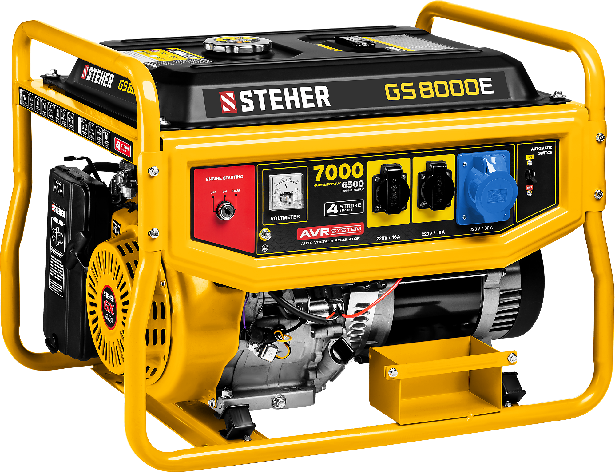 Бензиновый генератор  STEHER GS-8000Е  с электростартером, 7000 Вт бензиновый генератор steher gs 8000е с электростартером 7000 вт