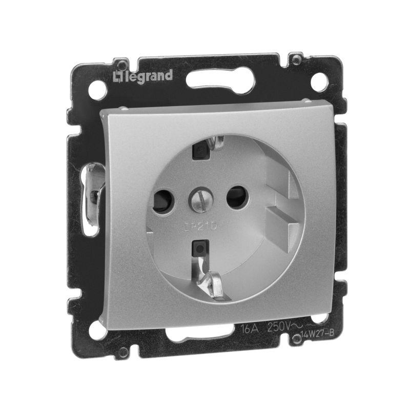 

Механизм розетки 1-м СП Valena защ. шторки с заземл. алюм. Leg 770121, Серебристый