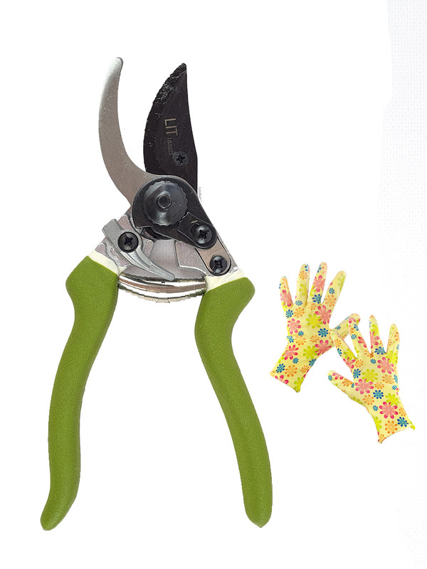 фото Секатор садовый homeli с противоскользящими ручками + перчатки садовые
